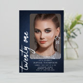 Glam Denim Diamonds Blue Jeans 21e verjaardag Foto Folie Uitnodiging (Staand Voorkant)