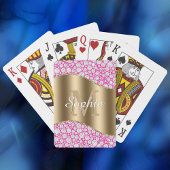 Glam Diamanten Fuchsia, Gouden Monogram, Script Na Pokerkaarten