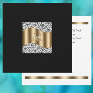 Glam-diamanten, gouden monogram, naam, bericht  kaart