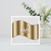 Glam-diamanten, gouden monogram, scriptnaam kaart (Staand voorkant)