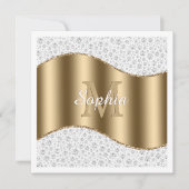 Glam-diamanten, gouden monogram, scriptnaam kaart (Voorkant)