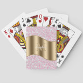 Glam-diamanten op roze, gouden monogram, scriptnaa pokerkaarten (Achterkant)