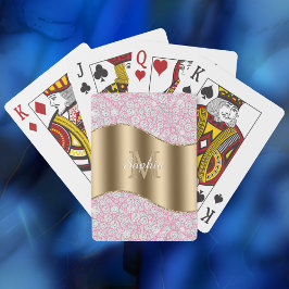 Glam-diamanten op roze, gouden monogram, scriptnaa pokerkaarten