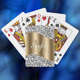 Glam-diamanten op zwart, gouden monogram, scriptna pokerkaarten