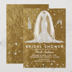 Glam diamanten trouwjurk goud bruidsdouche kaart