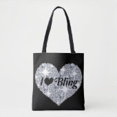 Glam diamanthart Ik hou van afdrukken op zwart Tote Bag (Voorkant)