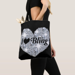 Glam diamanthart Ik hou van afdrukken op zwart Tote Bag