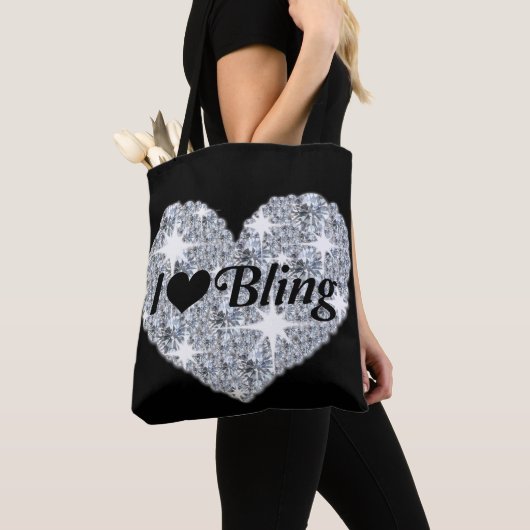 Glam diamanthart Ik hou van afdrukken op zwart Tote Bag (Dichtbij)