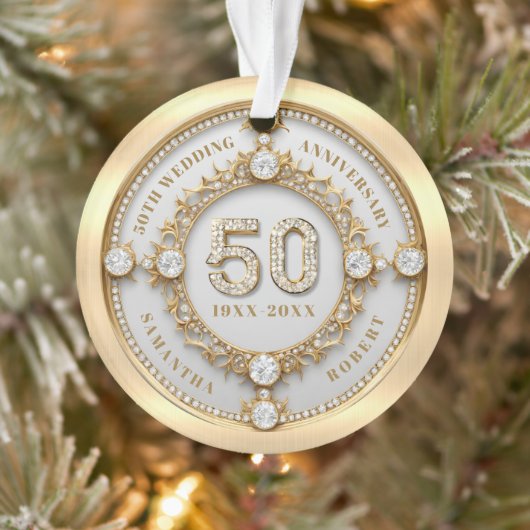 Glam Diamond & Gold Lijst 50e bruiloft Jubileum Ornament (Boom)