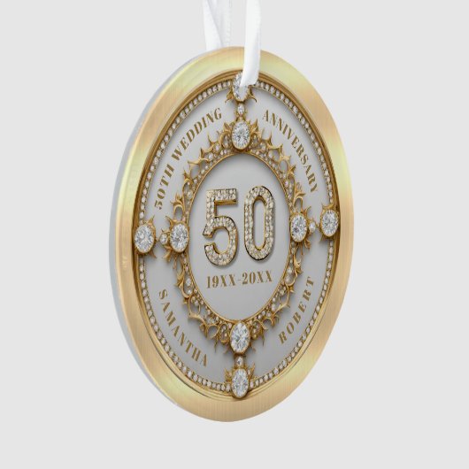 Glam Diamond & Gold Lijst 50e bruiloft Jubileum Ornament (voorkant)