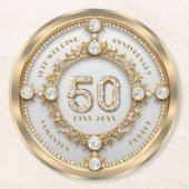 Glam Diamond & Gold Lijst 50e bruiloft Jubileum Ronde Kartonnen Onderzetter (Voorkant)
