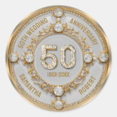 Glam Diamond & Gold Lijst 50e bruiloft Jubileum Ronde Sticker (Voorkant)