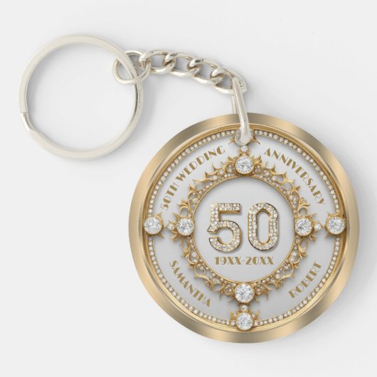 Glam Diamond & Gold Lijst 50e bruiloft Jubileum Sleutelhanger (Voorkant)