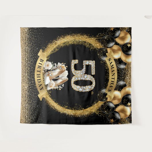 Glam Diamond Numbers Banner met Blush High Heels Wandkleed (Voorkant (horizontaal))