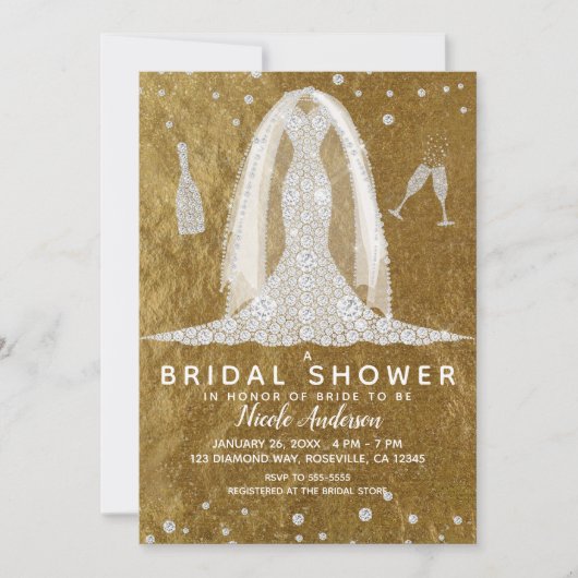 Glam Diamond Trouwjurk Goud Vrijgezellenfeest Kaart (Voorkant)