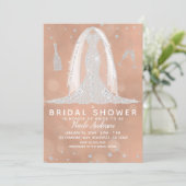 Glam Diamond Trouwjurk Perzik Vrijgezellenfeest Kaart (Staand voorkant)