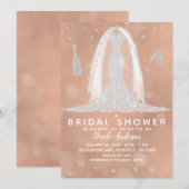 Glam Diamond Trouwjurk Perzik Vrijgezellenfeest Kaart (Voorkant / Achterkant)