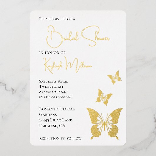 Glam Diamonds Butterflies Vrijgezellenfeest Folie Uitnodiging (Voorkant)