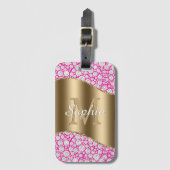 Glam Diamonds Fuchsia, Gouden Monogram, Script Naa Bagagelabel (Voorkant (verticaal))