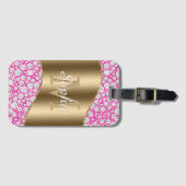 Glam Diamonds Fuchsia, Gouden Monogram, Script Naa Bagagelabel (Voorkant (horizontaal))