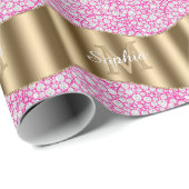 Glam Diamonds Fuchsia, Gouden Monogram, Script Naa Cadeaupapier (Rol Hoek)