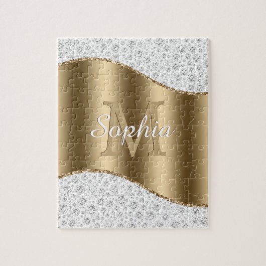 Glam Diamonds, Goud Monogram, Script Naam Legpuzzel (Verticaal)