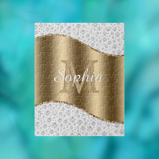 Glam Diamonds, Goud Monogram, Script Naam Legpuzzel