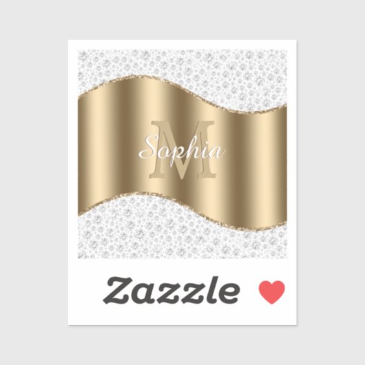 Glam Diamonds, Goud Monogram, Script Naam Sticker (Vel)