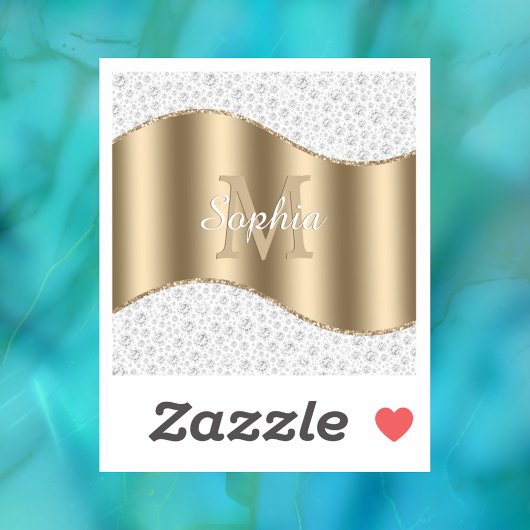 Glam Diamonds, Goud Monogram, Script Naam Sticker