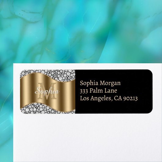 Glam Diamonds, Gouden Monogram, Naam & Adres Etiket