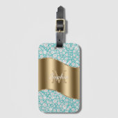 Glam Diamonds op Blauwgroen, Gouden Monogram, Scri Bagagelabel (Voorkant (verticaal))