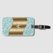 Glam Diamonds op Blauwgroen, Gouden Monogram, Scri Bagagelabel (Voorkant (horizontaal))