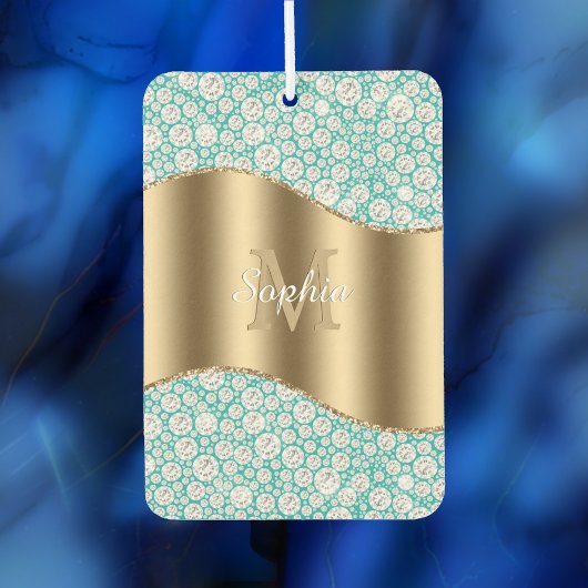 Glam Diamonds op Blauwgroen, Gouden Monogram, Scri Luchtverfrisser