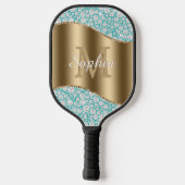 Glam Diamonds op Blauwgroen, Gouden Monogram, Scri Pickleball Paddle (Achterkant)