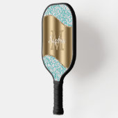 Glam Diamonds op Blauwgroen, Gouden Monogram, Scri Pickleball Paddle (Links)