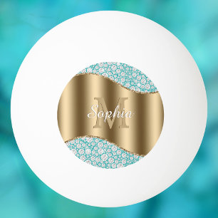 Glam Diamonds op Blauwgroen, Gouden Monogram, Scri Pingpongbal