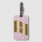 Glam Diamonds op Roze, Gouden Monogram, Script Naa Bagagelabel (Voorkant (verticaal))