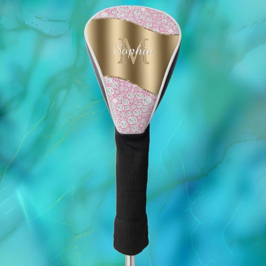 Glam Diamonds op Roze, Gouden Monogram, Script Naa Golfheadcover