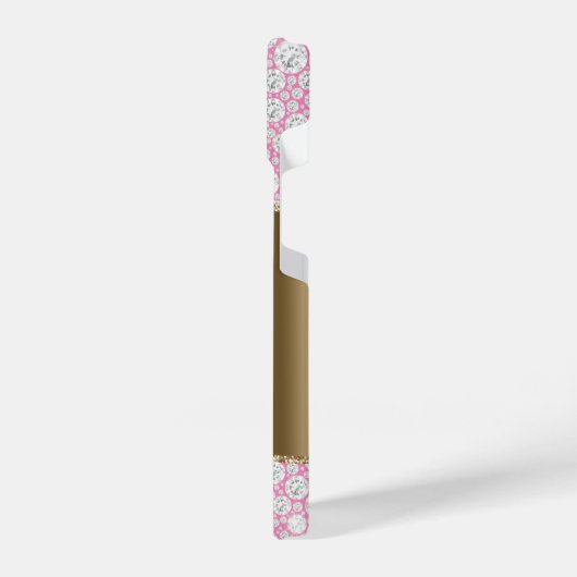 Glam Diamonds op Roze, Gouden Monogram, Script Naa iPhone Hoesje (Linkerkant)