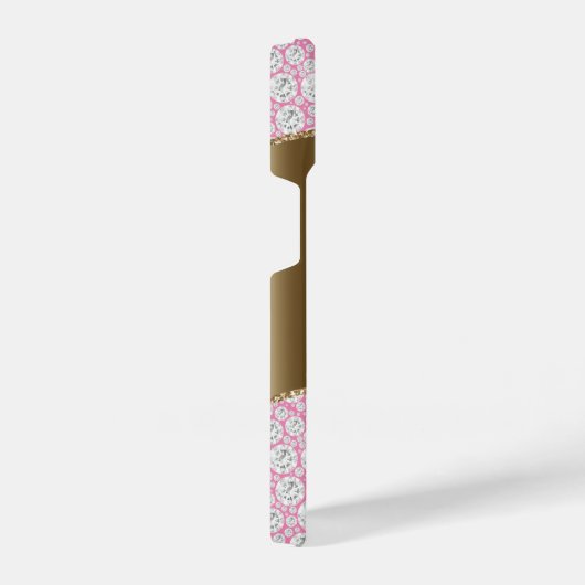 Glam Diamonds op Roze, Gouden Monogram, Script Naa iPhone Hoesje (Rechterkant)