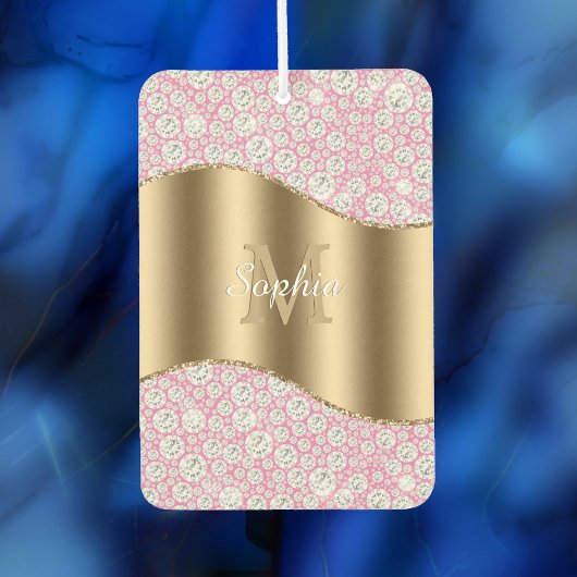 Glam Diamonds op Roze, Gouden Monogram, Script Naa Luchtverfrisser