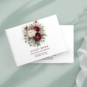 Glam Diep Rode Bloemen Eucalyptus Goud Gastboek Gastenboek