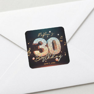 Glam Disco Bal Muziek Thema 30e Verjaardagsfeest Vierkante Sticker