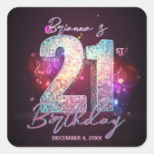 Glam Disco Ball Musical Notes Pink 21st Birthday Vierkante Sticker (Voorkant)