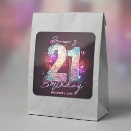 Glam Disco Ball Musical Notes Pink 21st Birthday Vierkante Sticker