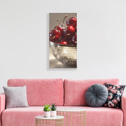 Glam Disco Bowl Cherries Still Life Pop Art Canvas Afdruk (Insitu (Woonkamer))