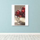 Glam Disco Kom Met Kersen Stilleven Pop Art  Canvas Afdruk (Insitu (Houten vloer))