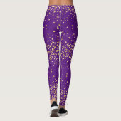 Glam Diva Feestelijk Goud Glitterij Paarse Feest Leggings (Achterkant)