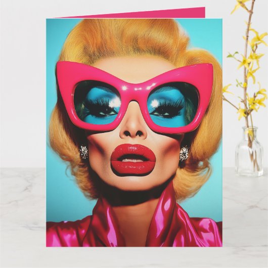 Glam Diva in retrotinten Kaart (Gele Bloem)