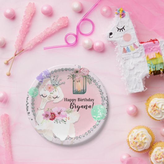 Glam Diva Llama Princess Birthday Party Papieren Bordje (Feest)